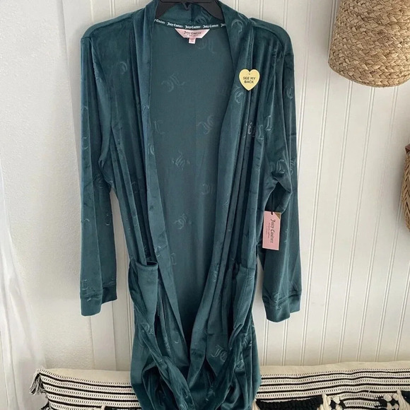 Juicy Couture LA Sleepwear Green Velour Soft Belted Robe Rhinestone JC L/XL - Picture 1 of 11